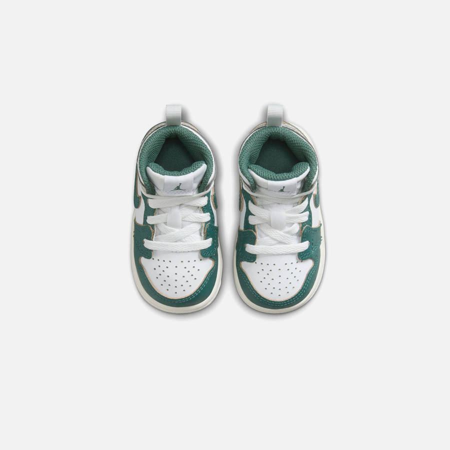 White / Green / Grey Kids' Kith Jordan TD Air Jordan 1 Mid SE Sneakers | 9760-TBLWG
