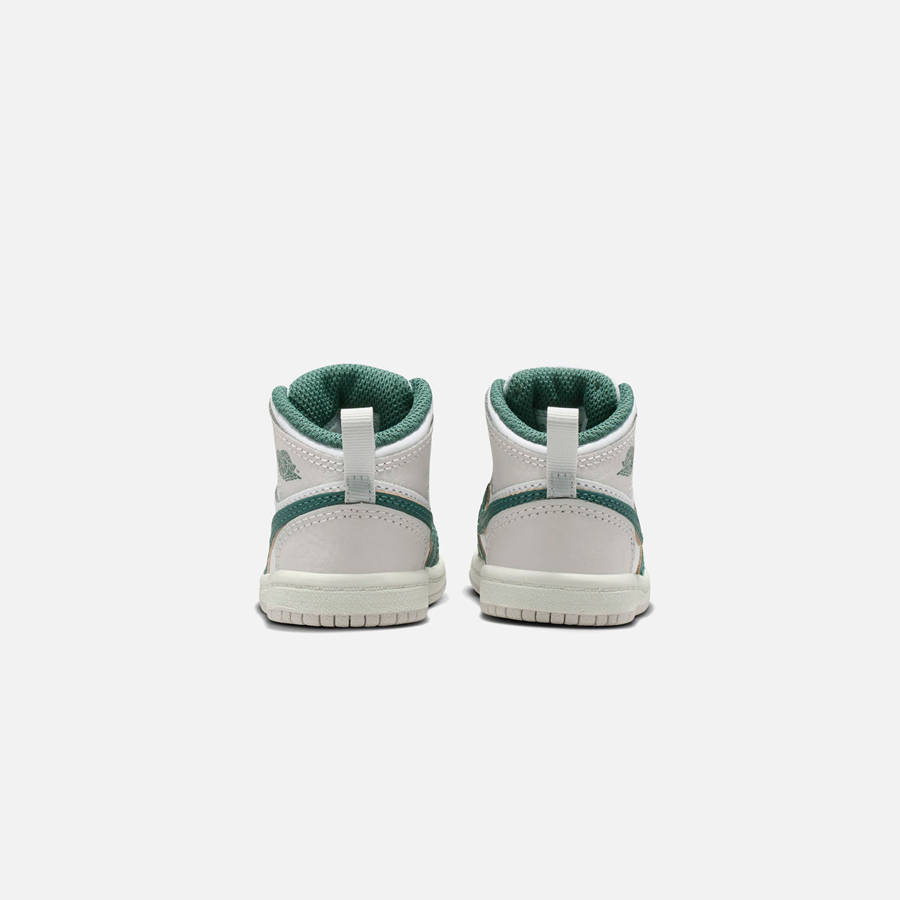 White / Green / Grey Kids' Kith Jordan TD Air Jordan 1 Mid SE Sneakers | 9760-TBLWG
