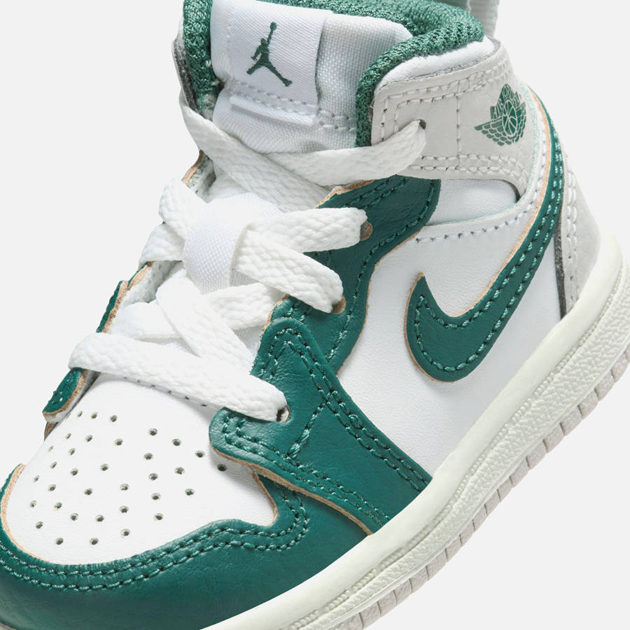 White / Green / Grey Kids' Kith Jordan TD Air Jordan 1 Mid SE Sneakers | 9760-TBLWG