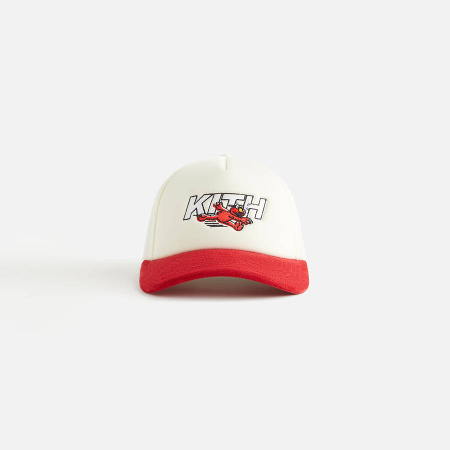 White / Orange Kids\' Kith for Sesame Street Elmo Trucker Hat Headwear | 1698-GNYFR