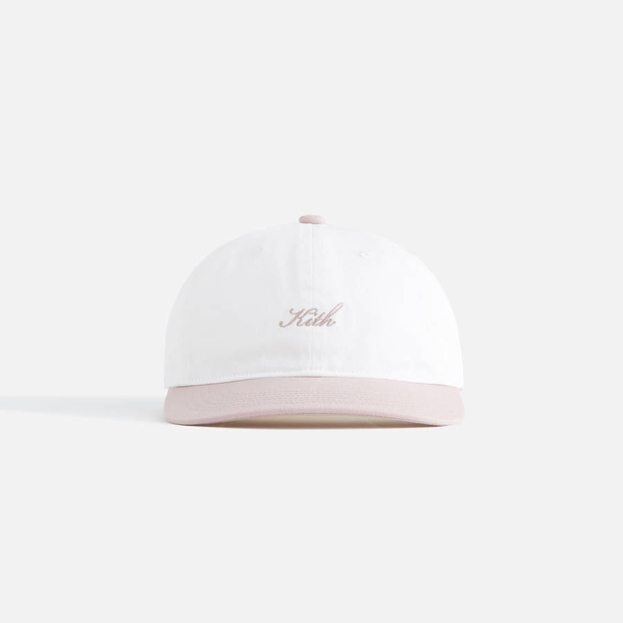 White / Pink Kids' Kith Script Greenwich Cap Headwear | 3209-GTEJK