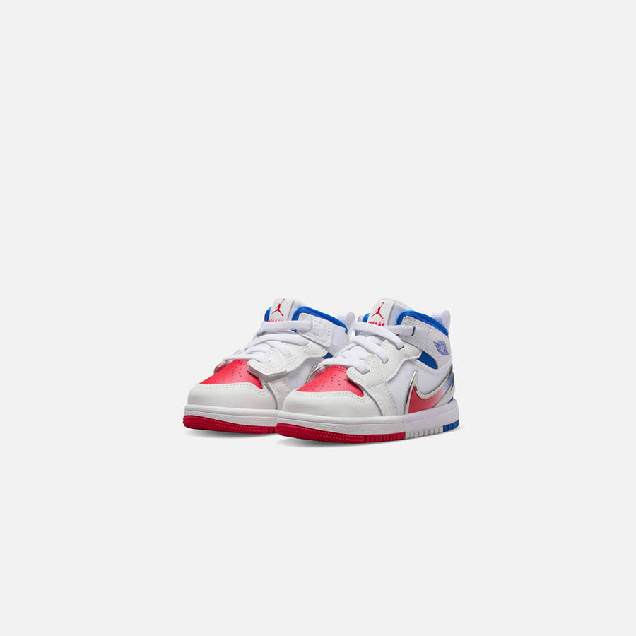 White / Red / Blue Kids' Kith Nike TD Air Jordan 1 Mid RM Easyon Sneakers | 4673-AMEOZ