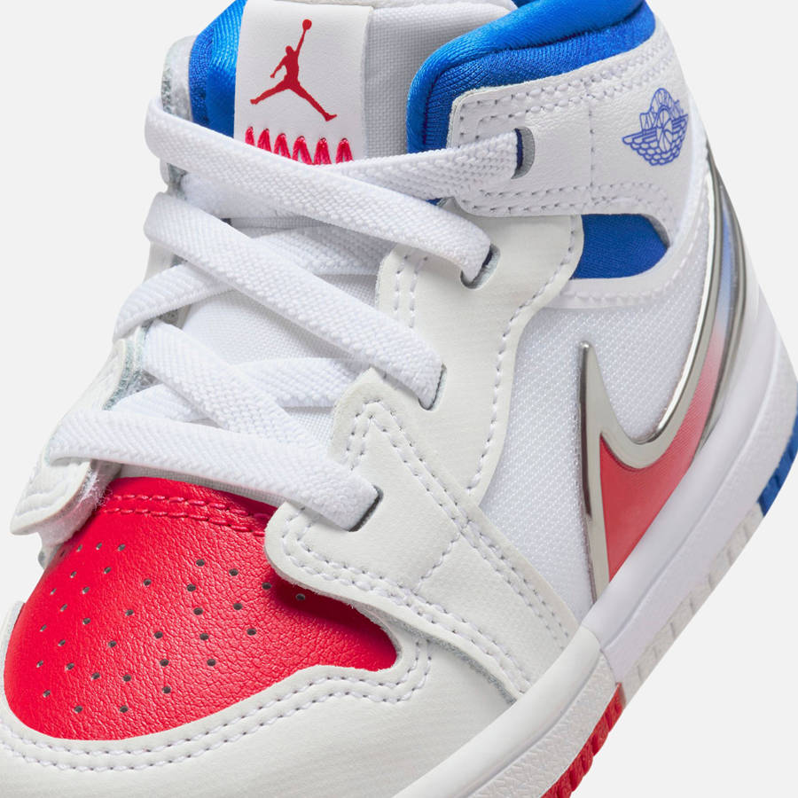 White / Red / Blue Kids' Kith Nike TD Air Jordan 1 Mid RM Easyon Sneakers | 4673-AMEOZ