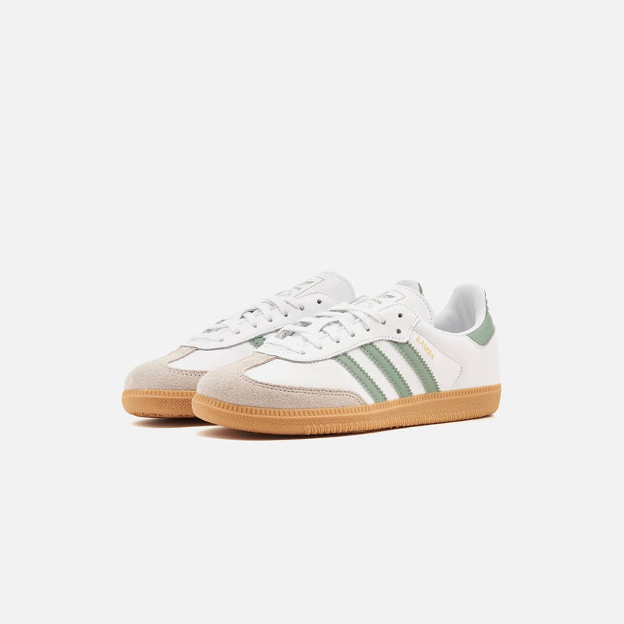 White / Silver Green Kids' Kith adidas Samba OG Sneakers | 2681-MKBOI