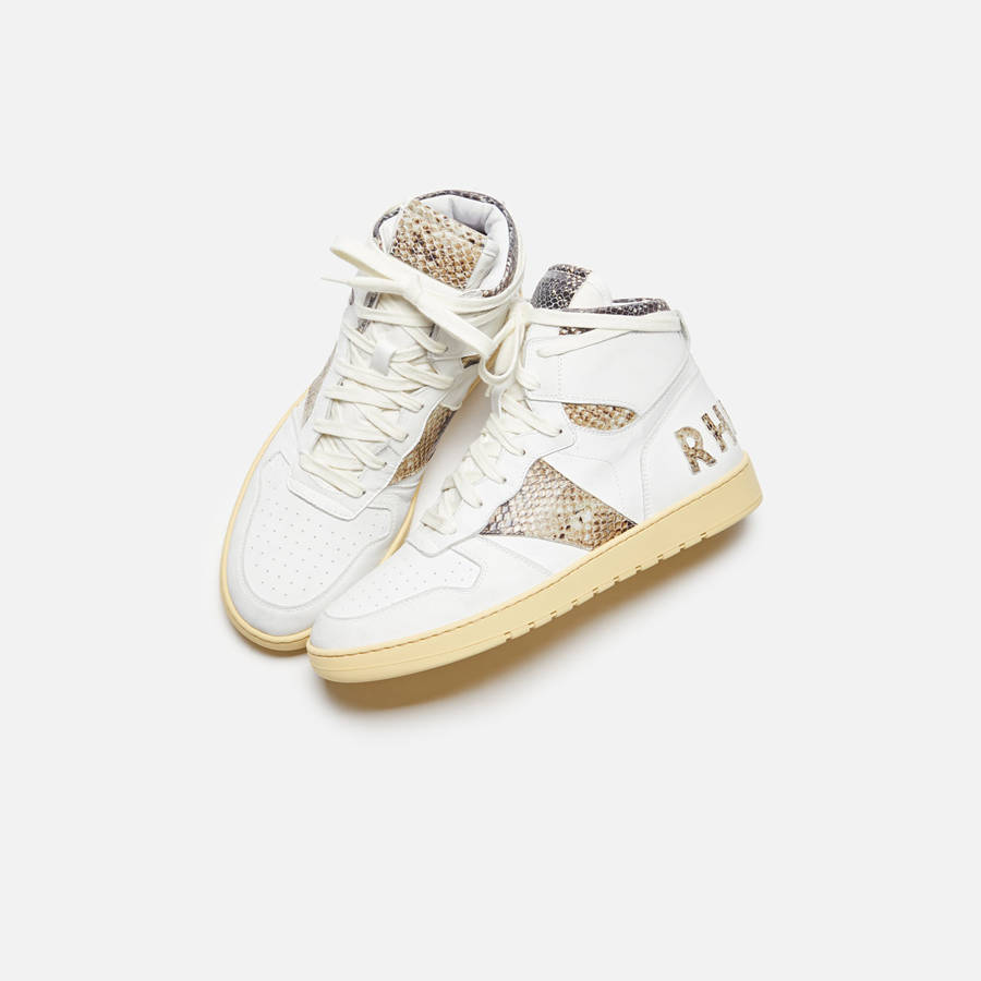 White / Snake Men Kith Rhude Rhecess High Sneakers | 4102-GFONL
