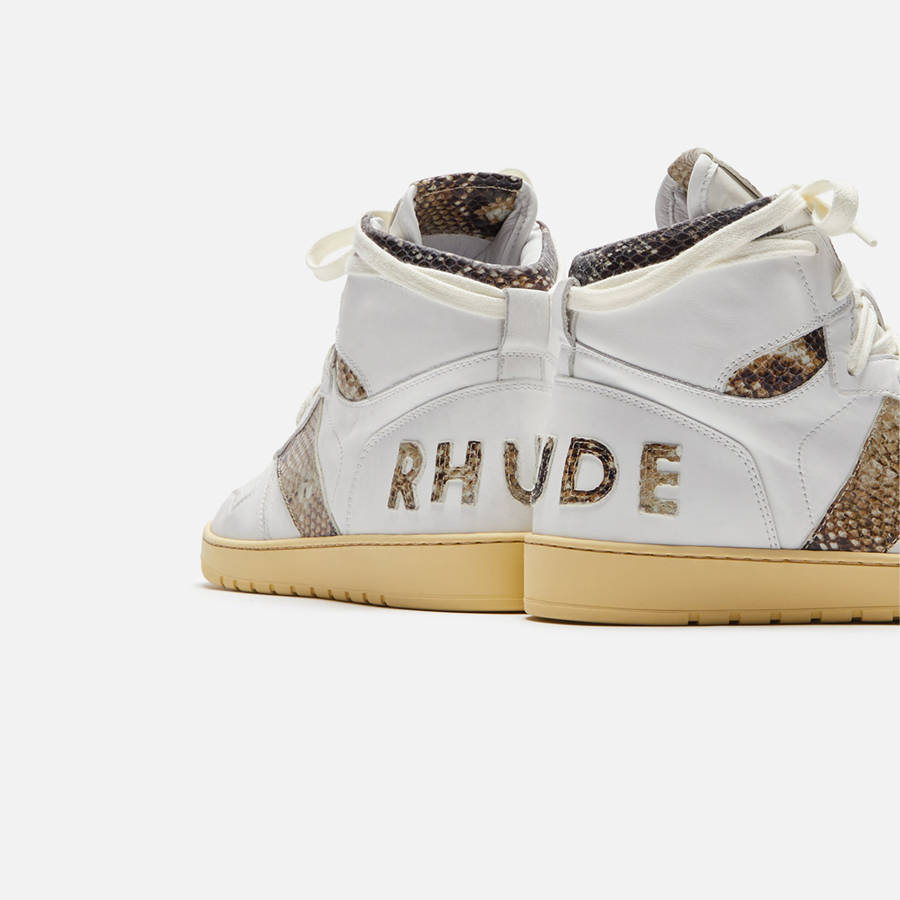 White / Snake Men Kith Rhude Rhecess High Sneakers | 4102-GFONL