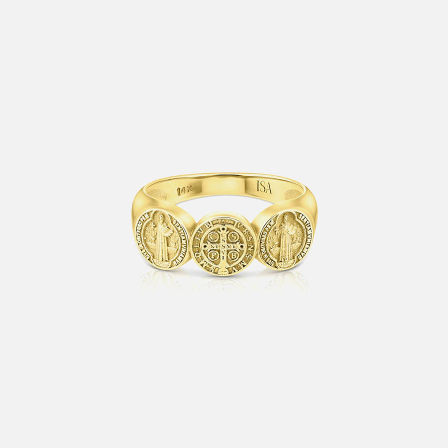 Yellow Gold Women Kith Isa Grutman Saint Benedict Coin Ring Jewelry | 8249-MSFDP