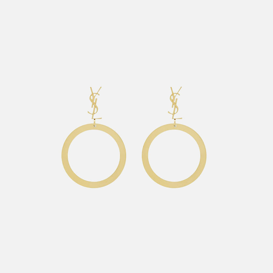 Yellow Gold Women Kith Saint Laurent Cassandre YS Hoop Earrings Jewelry | 0792-LNOYM