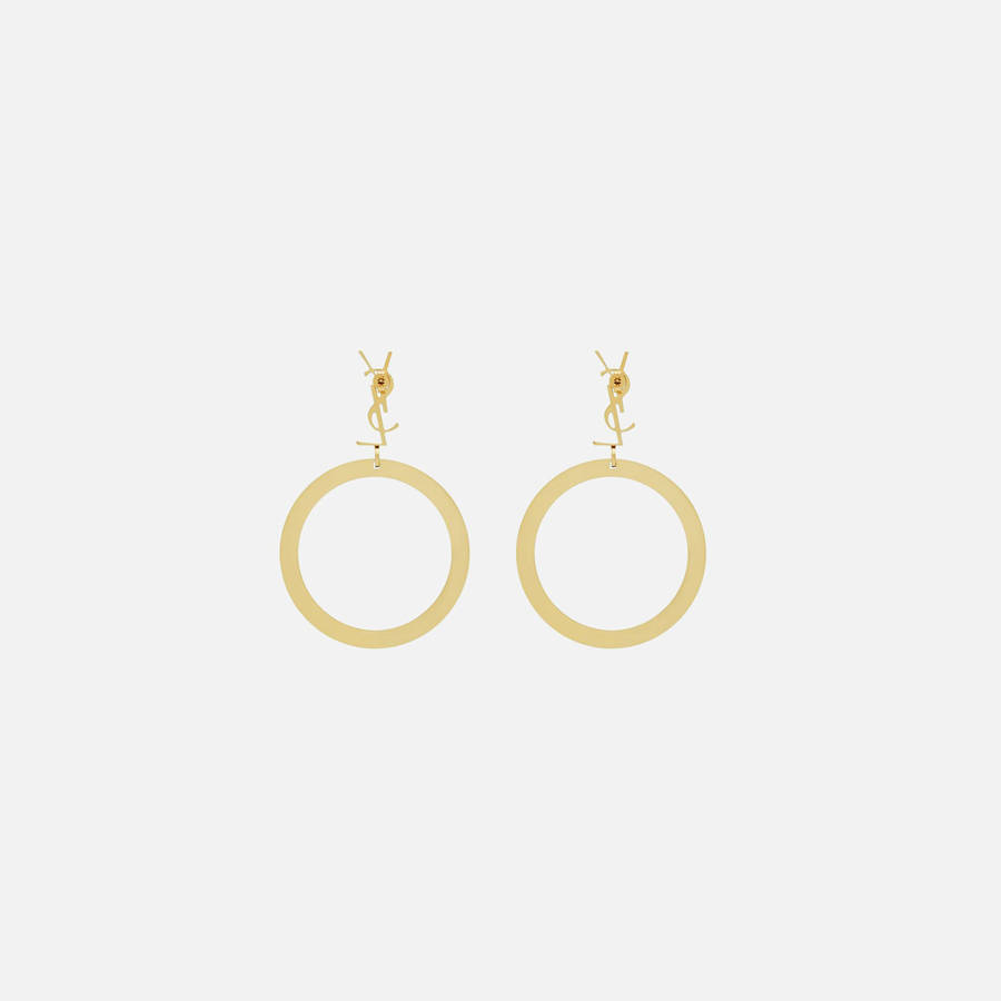 Yellow Gold Women Kith Saint Laurent Cassandre YS Hoop Earrings Jewelry | 0792-LNOYM