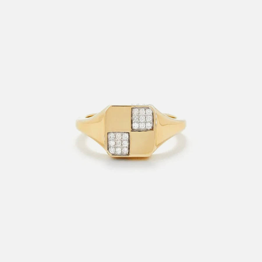 Yellow Gold Women Kith Yvonne Leon Baby Chevaliere Damier Jewelry | 5086-HPTVG