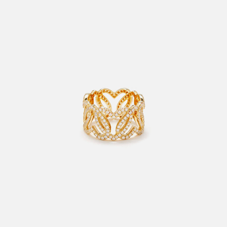 Yellow Women Kith Yvonne Leon Bague Maille Coeurs Diamants Heart Ring Jewelry | 3810-OVYDK